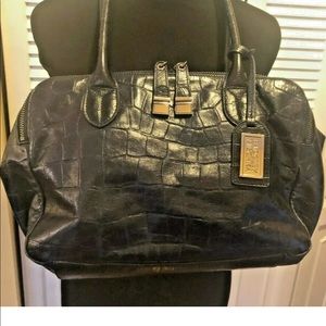 Badgley Mischka Blue Faux Croc  Leather Satchel